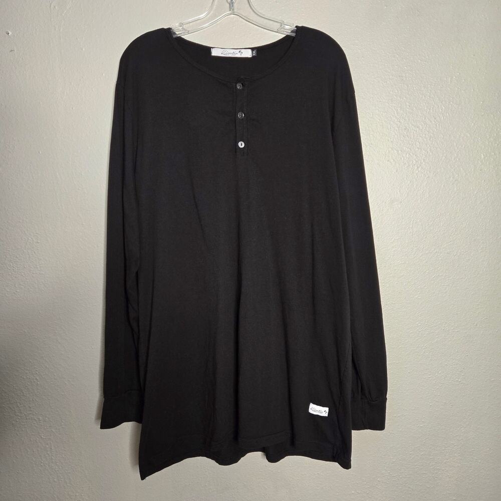 Minimalist Relaxed Black Long Sleeve Henley Shirt Size Men's XXL Classic Kinetix